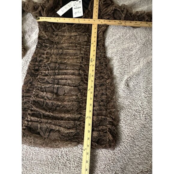 Zara Dress Draped Tulle Mini Long Sleeve in Snakeskin Brown Size S New - Picture 13 of 16